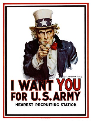 Propaganda Posters in WW1, I Want You Uncle Sam's vantage poster